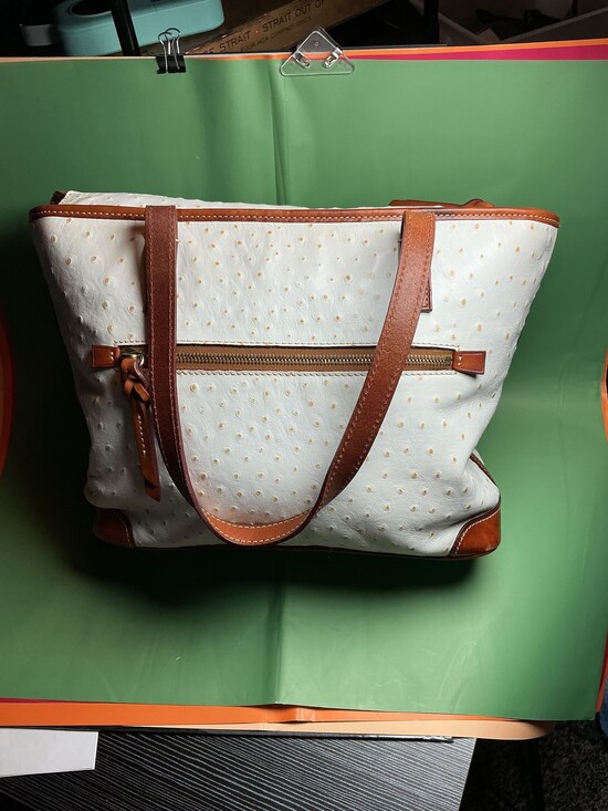 Dooney & Bourke Handbags - ★ Dooney & Bourke Ostrich Lexington Tote Bone Brown Leather Shoulder Bag